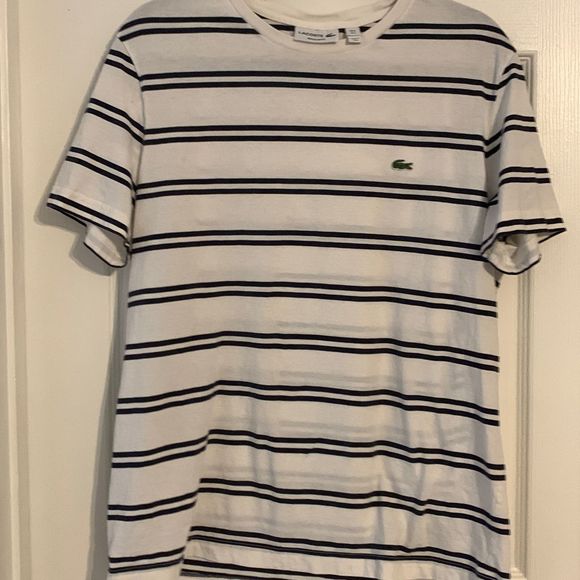 Lacoste Other - LACOSTE STRIPE JERSEY TEE White and Blue Regular Fit Large